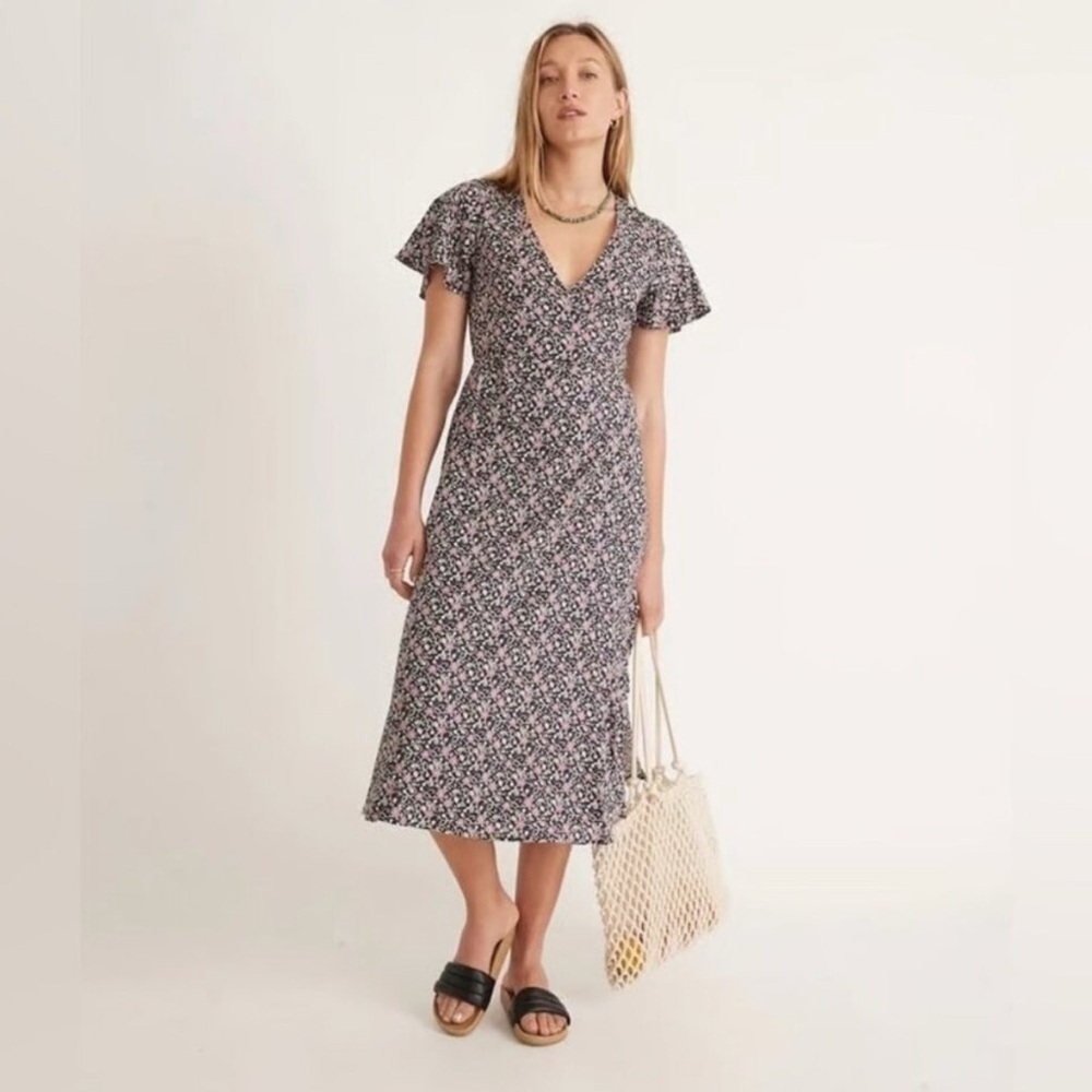 Marine Layer Emlyn wrap dress, L, navy/pink. NWT